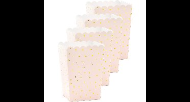Popcorn/snoep bakjes - 12x - roze/goud stippen - karton - 7 x 7 x 12 cm - feest uitdeel bakjes