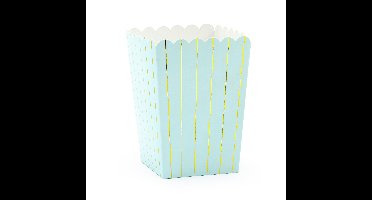 Popcorn/snoep bakjes - 6x - blauw/goud gestreept - karton - 7 x 7 x 12 cm - feest uitdeel bakjes