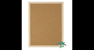 Prikbord/memobord - kurk - bruin - 40 x 60 cm - inclusief pushpins/punaises