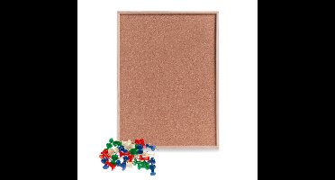 Prikbord van kurk - 80 x 60 cm - inclusief 40x gekleurde punt punaises - memobord - thuis - kantoor