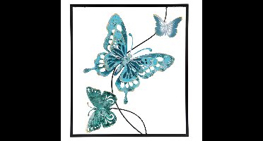 Pro Garden Wanddecoratie vlinder - blauw - 43 x 38 cm - metaal - metalen frame met vlinders