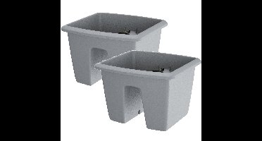 Prosperplast Balkon Plantenpot - 2x - lichtgrijs - kunststof - voor op railing - 29 x 29 cm