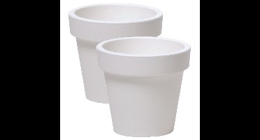 Prosperplast Bloempot Basic - 2x stuks - kunststof - parel wit - D20 x H18 cm - buiten/tuin