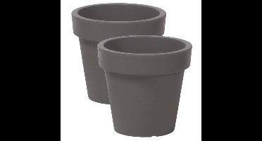 Prosperplast Bloempot Basic - 2x stuks - kunststof - steengrijs - D16 x H15 cm - buiten/tuin
