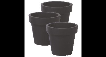 Prosperplast Bloempot Basic - 3x stuks - kunststof - antraciet - D16 x H15 cm - buiten/tuin