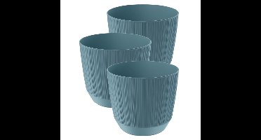 Prosperplast Plantenpot - 3x stuks - stripe - ijsblauw - D15xH13 cm