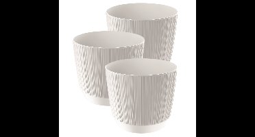 Prosperplast Plantenpot - 3x stuks - stripe - parelwit - D20xH17 cm