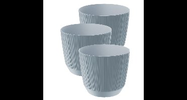 Prosperplast Plantenpot - 3x stuks - stripe - steengrijs - D17xH15 cm