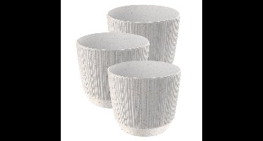 Prosperplast Plantenpot - 3x stuks - stripe - wit - D13xH11 cm