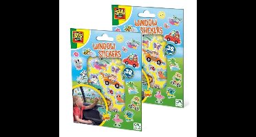 Raam/autoraam kinder stickers - 2 setjes - herbruikbaar - dieren en voertuigen