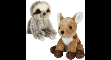 Ravensden - Knuffeldieren set - luiaard en hertje - pluche knuffels - 18 cm