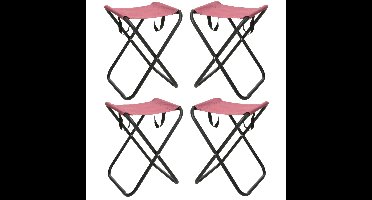 Redcliffs Outdoor Camping/outdoor krukje - 4x - Inklapbaar - roze - metaal/polyester - 30 x 60 cm