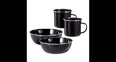Redcliffs Outdoor servies - 4 delig - zwart - emaille - kamperen/outdoor
