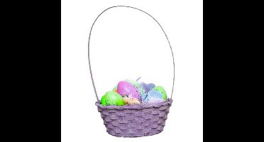 Rieten mandje met hengsel - paars - D20 x H38 cm - paasmandje