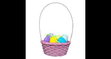 Rieten mandje met hengsel - roze - D20 x H38 cm - paasmandje