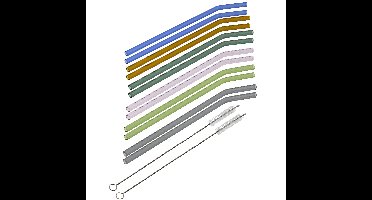 Rietjes gebogen - set 18x - glas - met rager - gekleurd - 23 cm