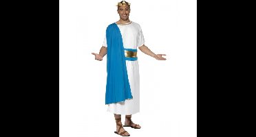 Romeinse Toga verkleedkleding - heren - carnaval outfit - wit/blauw