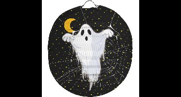 Ronde lampion 22 cm spook zwart