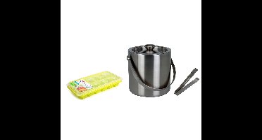 RVS ijsemmer inclusief tang 15x18 cm met 2 trays ijsblokjes vormen