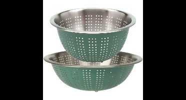 RVS keuken vergiet/zeef - set met 2 formaten - groen - Diameter 24 en 27 cm