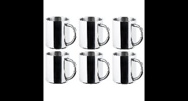 RVS mokken set van 6x - dubbelwandig - Outdoor/camping drink mokken - 200 ml