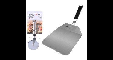 RVS pizzaschep 25 x 24 cm met pizzasnijder