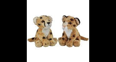 Safari dieren serie pluche knuffels 2x stuks - Cheetah en Luipaard van 15 cm