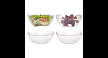 Salade schaal - 4x - glas - 12 cm - slakommetje - serveerschaal - keuken