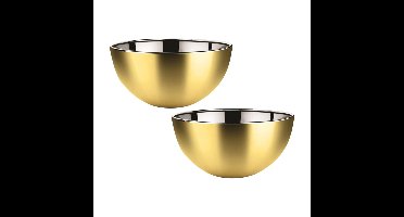 Salade/voedsel serveer schaal - 2x - mat goud - RVS - D23 x H11 cm