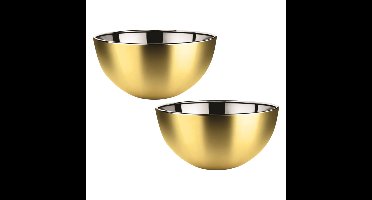 Salade/voedsel serveer schaal - 2x - mat goud - RVS - D29 x H14 cm