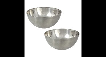 Salade/voedsel serveer schaal - 2x - mat zilver - RVS - D23 x H11 cm