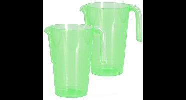 Schenkkan/waterkan - 2x - groen - 1500 ML - kunststof - 20 x 18 x 20,5 cm