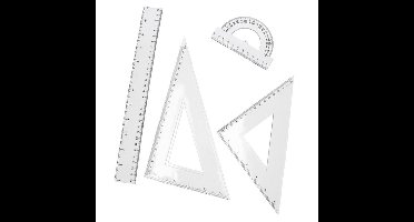 School/wiskunde linialen set - 4 delig - Rekenlinealen - transparant kunststof