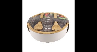 Secret de Gourmet Saladeschaal/kom - Met couvert - Bamboe - Wit - D30 cm