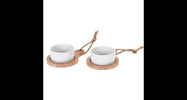 Serveerschaaltjes op plankje - 6 stuks - porselein - hout - 8 x 4 cm
