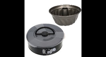 Set van 1x springvorm met deksel en 1x tulband bakvorm met anti-aanbak laag