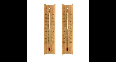 Set van 2x bamboe thermometer voor binnen en buiten 20 cm