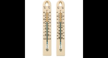 Set van 2x stuks binnen/buiten thermometer beige kunststof 3 x 17 cm