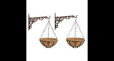 Set van 2x stuks Hanging baskets 30 cm met muurhaken - metaal - complete hangmand set