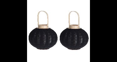 Set van 2x stuks houten theelichthouder / lantaarn met stof zwart 21 cm