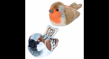 Set van 2x stuks pluche vogels knuffels van 14 cm met geluid