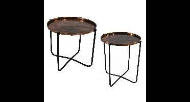 Set van 2x stuks ronde bijzettafel/plantenstandaard oud koper 35 en 50 cm