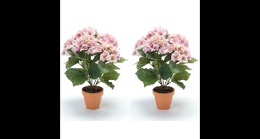 Set van 2x stuks roze hortensia Hydrangea Macrophylla kunstplant in kunststof pot 40 cm