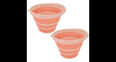 Set van 2x stuks schoonmaak emmer opvouwbaar zalmroze rond 32 x 25 cm 10 liter van kunststof