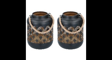 Set van 2x stuks sfeer lantaarn zwart metaal Waaier print stijl 17 cm