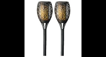 Set van 2x stuks solar tuinfakkel/tuinlamp vlam effect op zonne-energie 61 cm