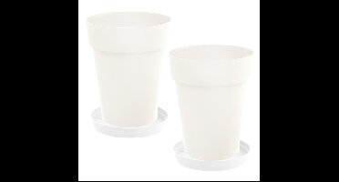 Set van 3x stuks bloempotten Toscane kunststof wit D44 x H53 cm inclusief onderschalen D35 cm