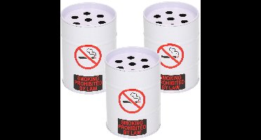 Set van 3x stuks kleine asbak met deksel wit 10 cm metaal