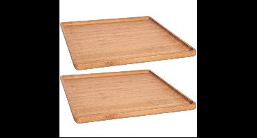 Set van 4x stuks bamboe houten dienbladen met opstaande rand 26 x 26 cm vierkant