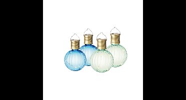 Set van 4x stuks buiten led groene en blauwe lampion solar verlichting 11 cm